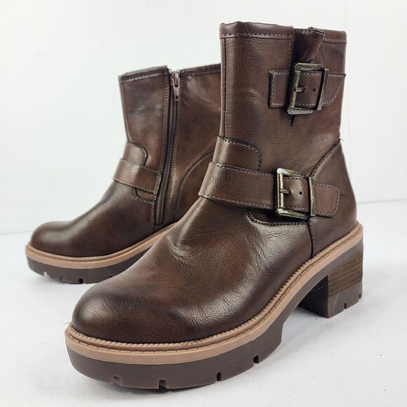 BOC By Born Women's Monika Stacked Heel Moto Boots Brown size 6M - Picture 1 of 14